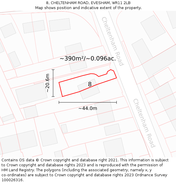 8, CHELTENHAM ROAD, EVESHAM, WR11 2LB: Plot and title map