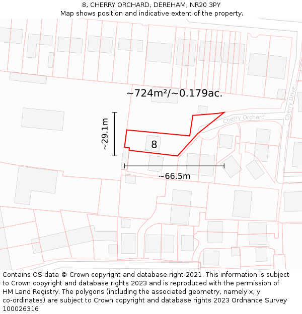 8, CHERRY ORCHARD, DEREHAM, NR20 3PY: Plot and title map