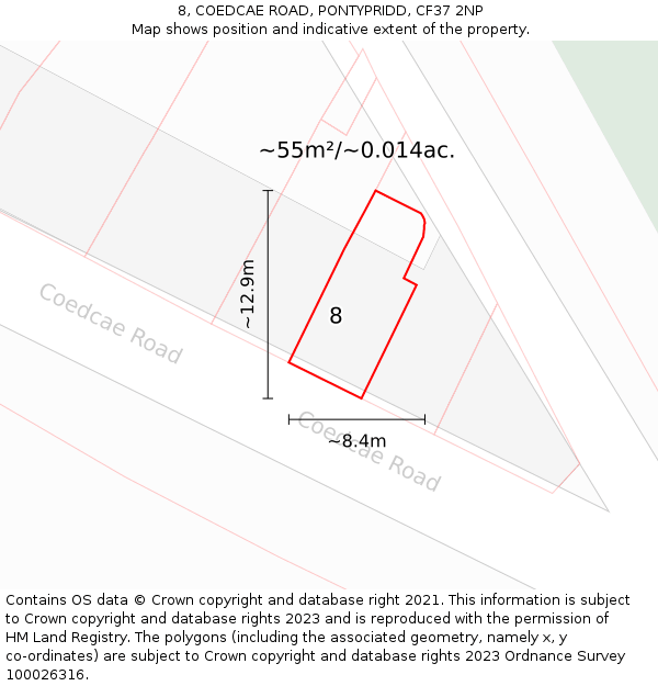 8, COEDCAE ROAD, PONTYPRIDD, CF37 2NP: Plot and title map