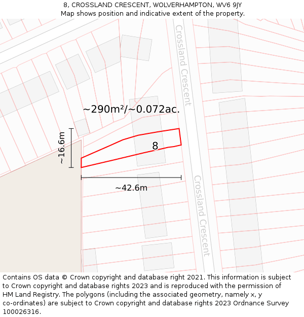 8, CROSSLAND CRESCENT, WOLVERHAMPTON, WV6 9JY: Plot and title map