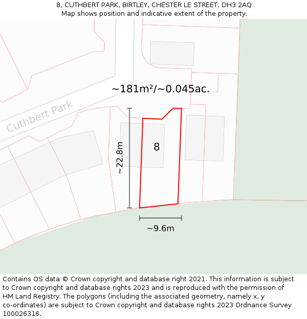 8, CUTHBERT PARK, BIRTLEY, CHESTER LE STREET, DH3 2AQ: Plot and title map