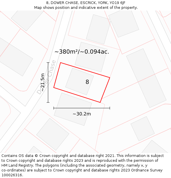 8, DOWER CHASE, ESCRICK, YORK, YO19 6JF: Plot and title map