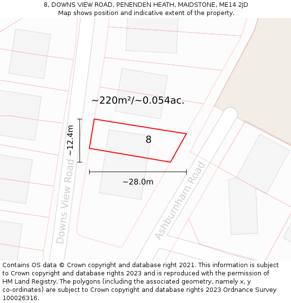 8, DOWNS VIEW ROAD, PENENDEN HEATH, MAIDSTONE, ME14 2JD: Plot and title map