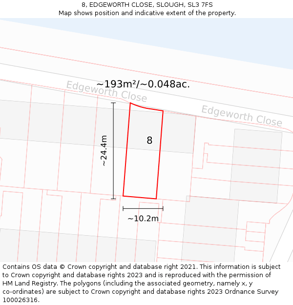 8, EDGEWORTH CLOSE, SLOUGH, SL3 7FS: Plot and title map