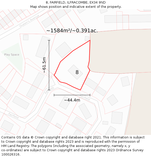 8, FAIRFIELD, ILFRACOMBE, EX34 9ND: Plot and title map