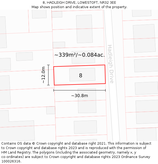 8, HADLEIGH DRIVE, LOWESTOFT, NR32 3EE: Plot and title map