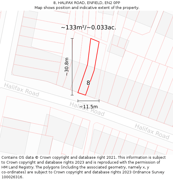 8, HALIFAX ROAD, ENFIELD, EN2 0PP: Plot and title map