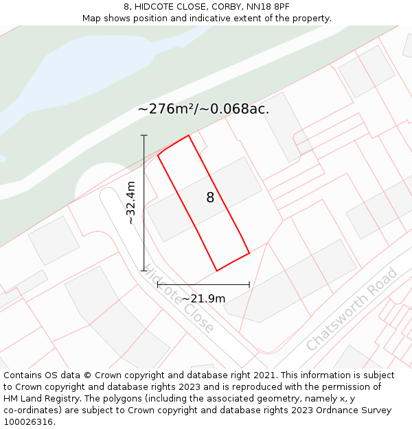 8, HIDCOTE CLOSE, CORBY, NN18 8PF: Plot and title map