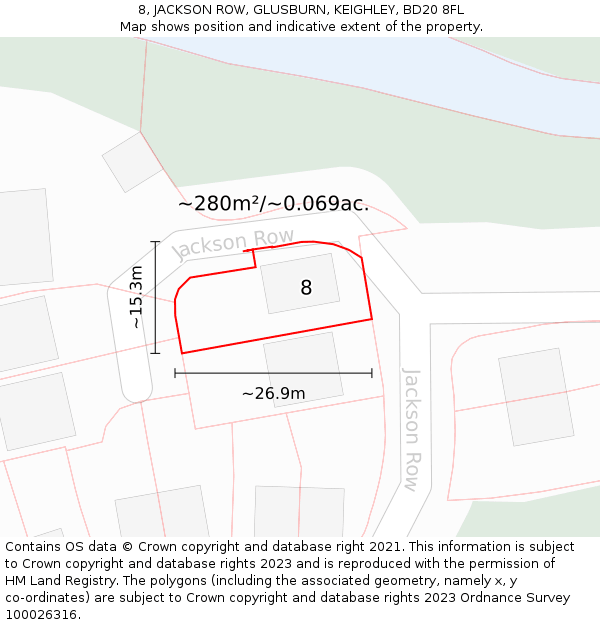 8, JACKSON ROW, GLUSBURN, KEIGHLEY, BD20 8FL: Plot and title map