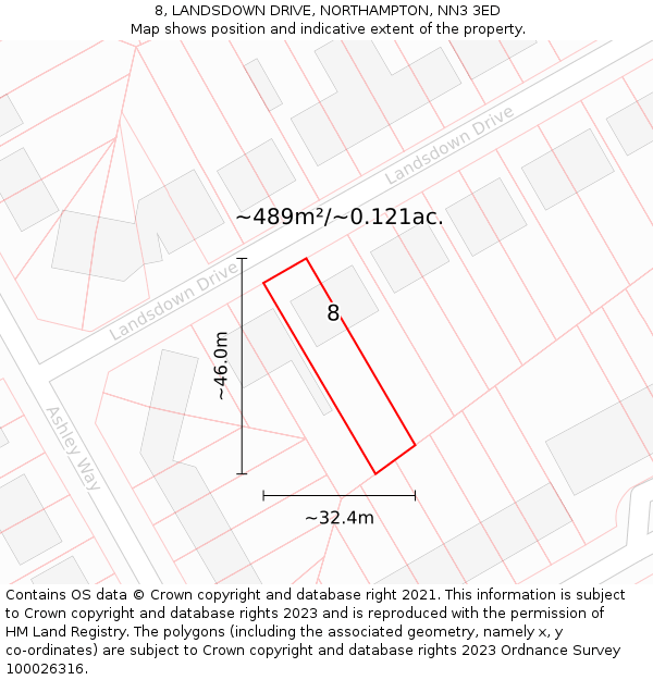 8, LANDSDOWN DRIVE, NORTHAMPTON, NN3 3ED: Plot and title map
