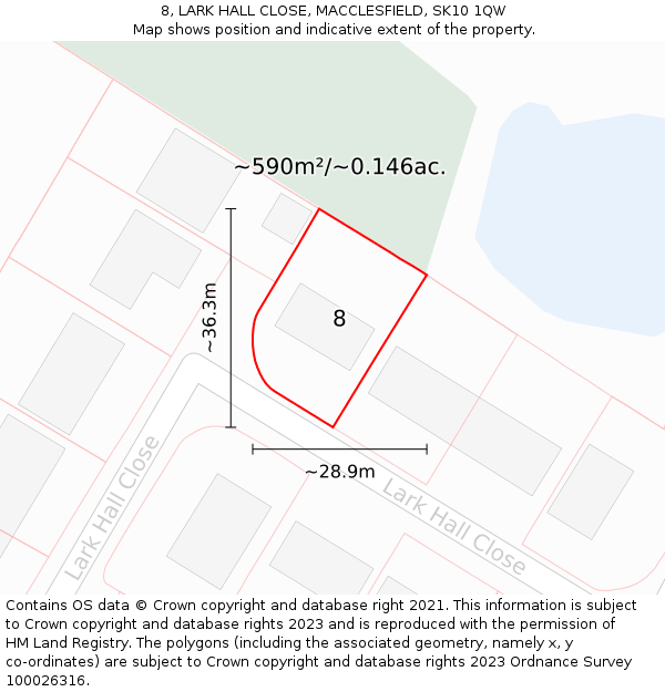 8, LARK HALL CLOSE, MACCLESFIELD, SK10 1QW: Plot and title map
