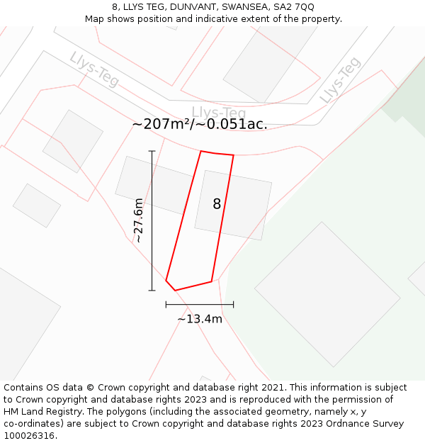 8, LLYS TEG, DUNVANT, SWANSEA, SA2 7QQ: Plot and title map
