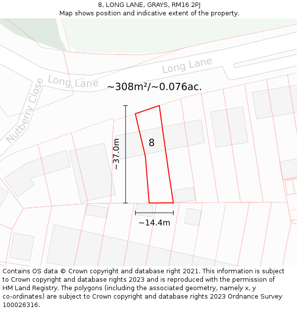 8, LONG LANE, GRAYS, RM16 2PJ: Plot and title map
