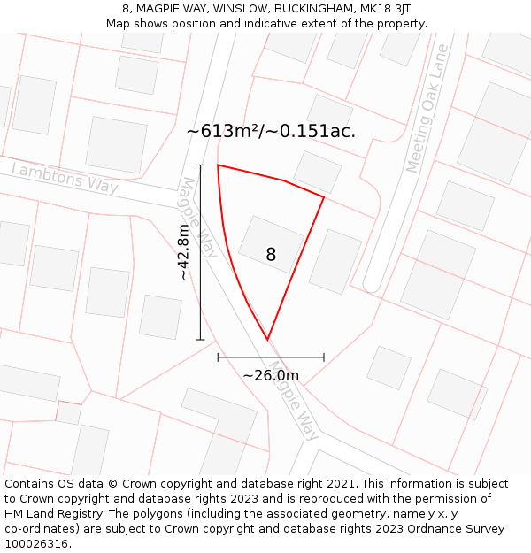 8, MAGPIE WAY, WINSLOW, BUCKINGHAM, MK18 3JT: Plot and title map