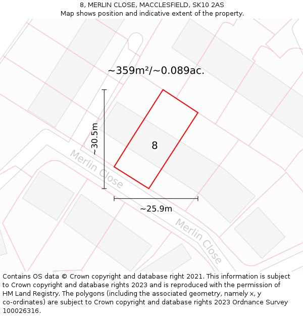 8, MERLIN CLOSE, MACCLESFIELD, SK10 2AS: Plot and title map