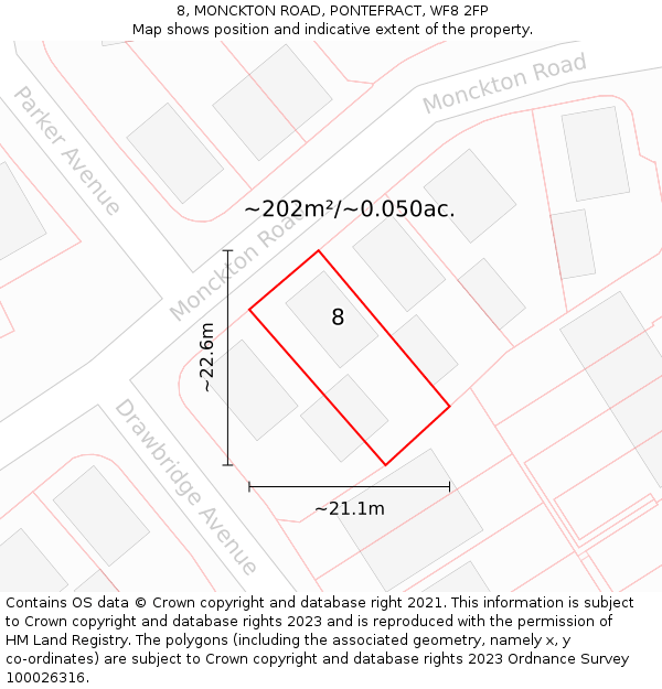 8, MONCKTON ROAD, PONTEFRACT, WF8 2FP: Plot and title map