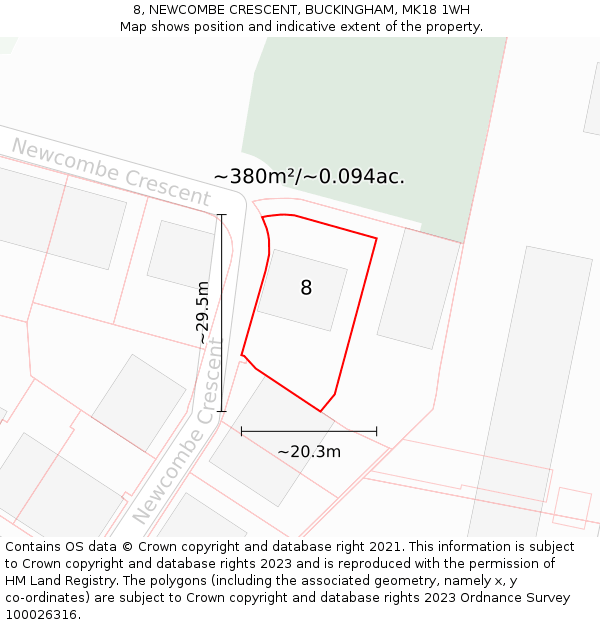 8, NEWCOMBE CRESCENT, BUCKINGHAM, MK18 1WH: Plot and title map