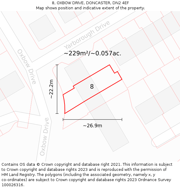 8, OXBOW DRIVE, DONCASTER, DN2 4EF: Plot and title map