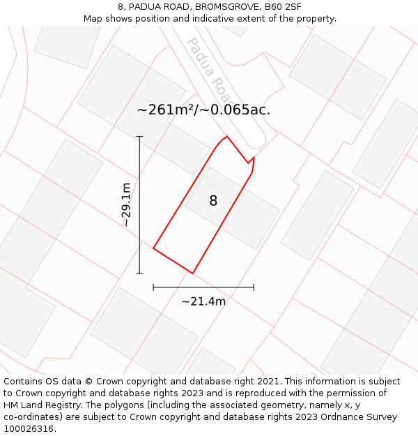 8, PADUA ROAD, BROMSGROVE, B60 2SF: Plot and title map