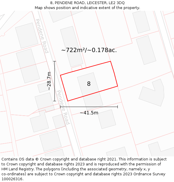 8, PENDENE ROAD, LEICESTER, LE2 3DQ: Plot and title map
