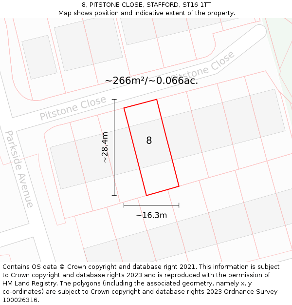 8, PITSTONE CLOSE, STAFFORD, ST16 1TT: Plot and title map