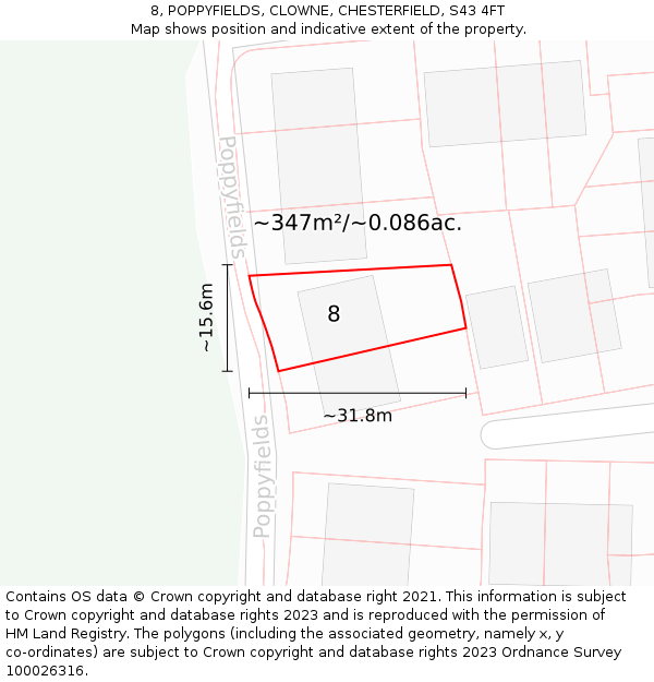 8, POPPYFIELDS, CLOWNE, CHESTERFIELD, S43 4FT: Plot and title map