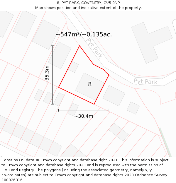 8, PYT PARK, COVENTRY, CV5 9NP: Plot and title map