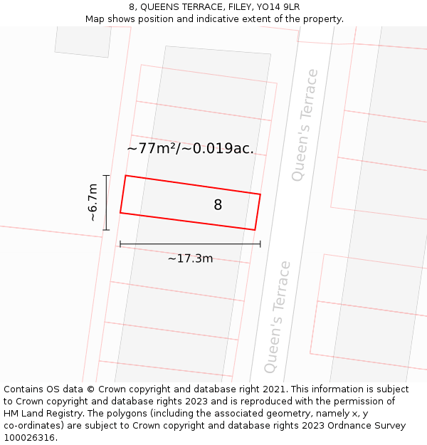 8, QUEENS TERRACE, FILEY, YO14 9LR: Plot and title map