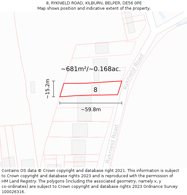 8, RYKNIELD ROAD, KILBURN, BELPER, DE56 0PE: Plot and title map