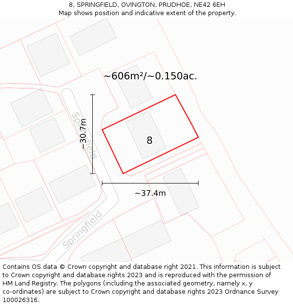 8, SPRINGFIELD, OVINGTON, PRUDHOE, NE42 6EH: Plot and title map
