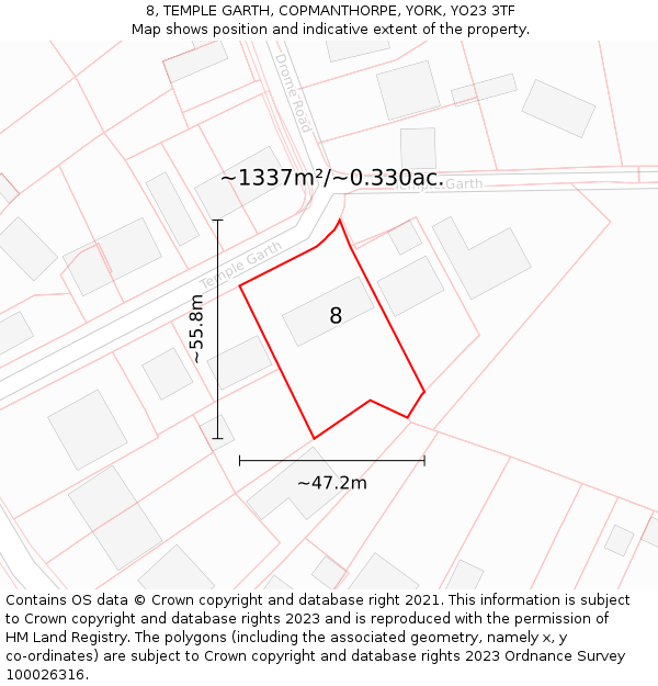 8, TEMPLE GARTH, COPMANTHORPE, YORK, YO23 3TF: Plot and title map