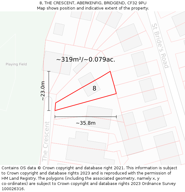 8, THE CRESCENT, ABERKENFIG, BRIDGEND, CF32 9PU: Plot and title map