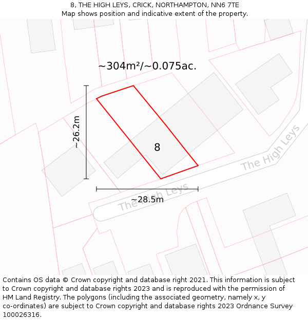 8, THE HIGH LEYS, CRICK, NORTHAMPTON, NN6 7TE: Plot and title map