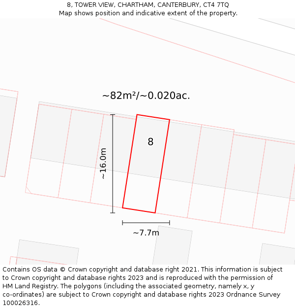 8, TOWER VIEW, CHARTHAM, CANTERBURY, CT4 7TQ: Plot and title map