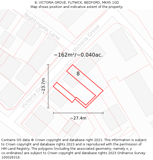 8, VICTORIA GROVE, FLITWICK, BEDFORD, MK45 1GD: Plot and title map