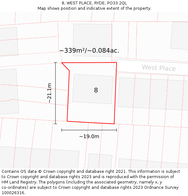 8, WEST PLACE, RYDE, PO33 2QL: Plot and title map