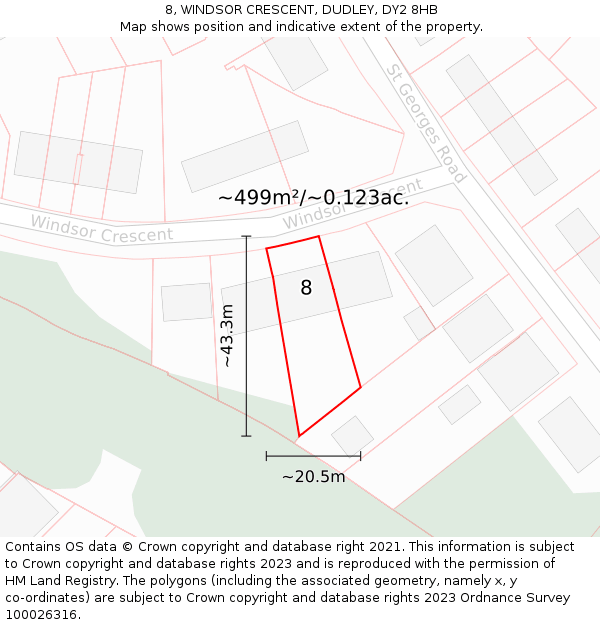 8, WINDSOR CRESCENT, DUDLEY, DY2 8HB: Plot and title map