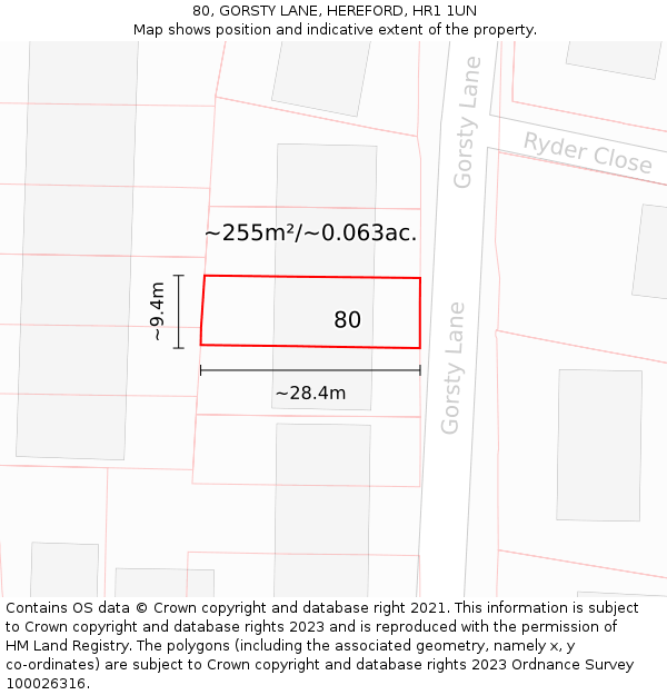 80, GORSTY LANE, HEREFORD, HR1 1UN: Plot and title map