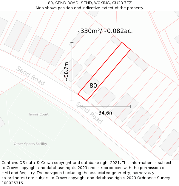 80, SEND ROAD, SEND, WOKING, GU23 7EZ: Plot and title map