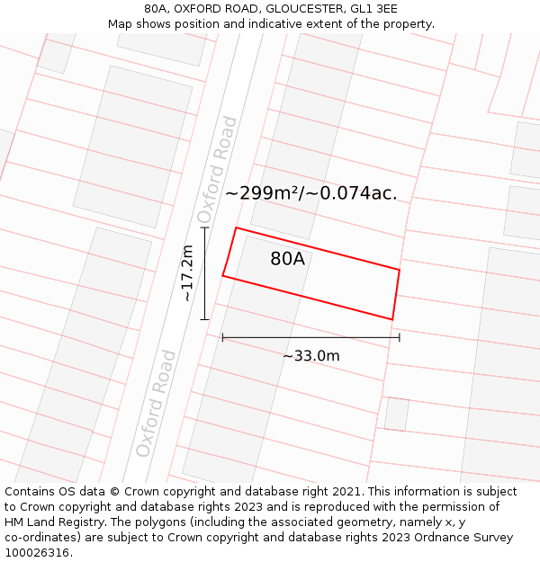 80A, OXFORD ROAD, GLOUCESTER, GL1 3EE: Plot and title map