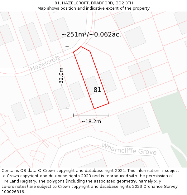 81, HAZELCROFT, BRADFORD, BD2 3TH: Plot and title map