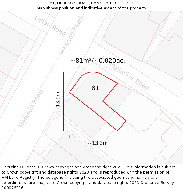 81, HERESON ROAD, RAMSGATE, CT11 7DS: Plot and title map