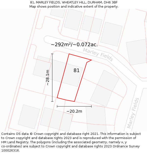 81, MARLEY FIELDS, WHEATLEY HILL, DURHAM, DH6 3BF: Plot and title map