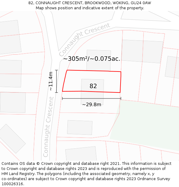 82, CONNAUGHT CRESCENT, BROOKWOOD, WOKING, GU24 0AW: Plot and title map