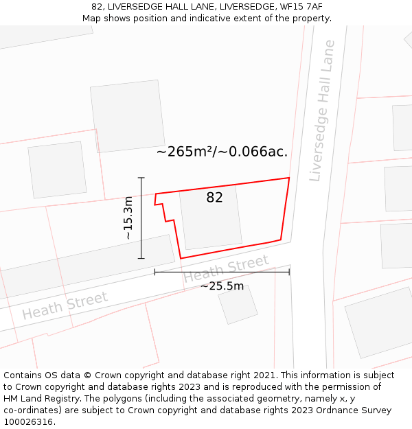82, LIVERSEDGE HALL LANE, LIVERSEDGE, WF15 7AF: Plot and title map