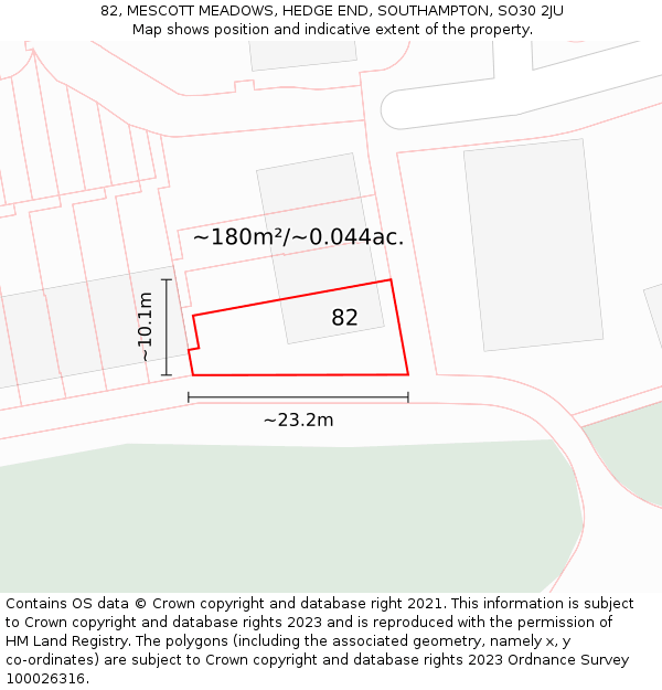 82, MESCOTT MEADOWS, HEDGE END, SOUTHAMPTON, SO30 2JU: Plot and title map
