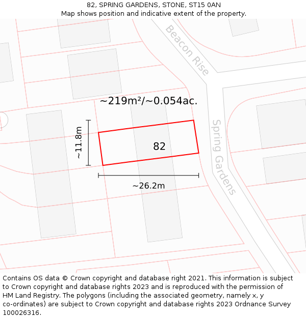 82, SPRING GARDENS, STONE, ST15 0AN: Plot and title map