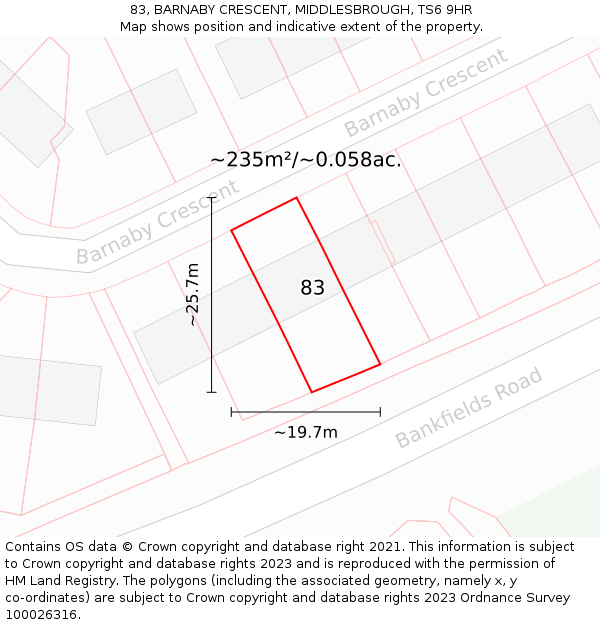 83, BARNABY CRESCENT, MIDDLESBROUGH, TS6 9HR: Plot and title map