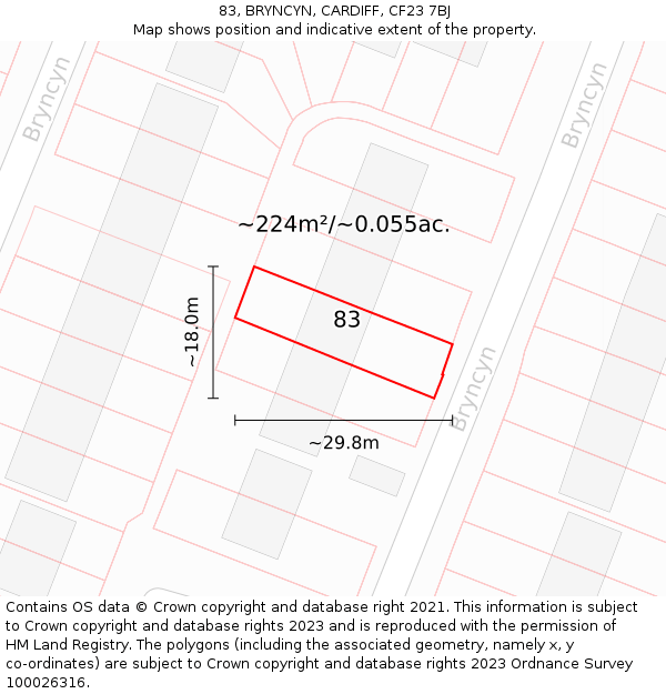 83, BRYNCYN, CARDIFF, CF23 7BJ: Plot and title map