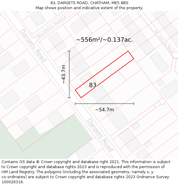 83, DARGETS ROAD, CHATHAM, ME5 8BS: Plot and title map